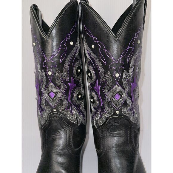 Gypsy Rose Western Boot Leather Cowboy Black Purple Studded Rhinestone Women 7.5 - Picture 8 of 16